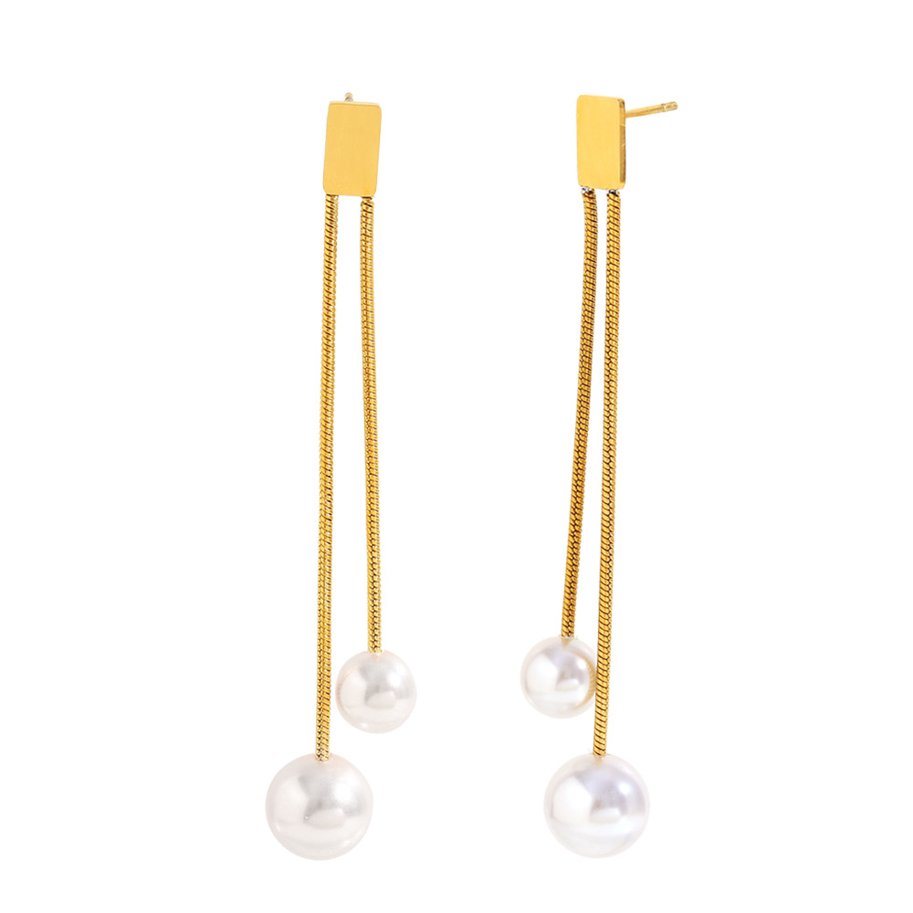 1 Pair Elegant Tassel Stainless Steel Gold Color Dangle Earrings