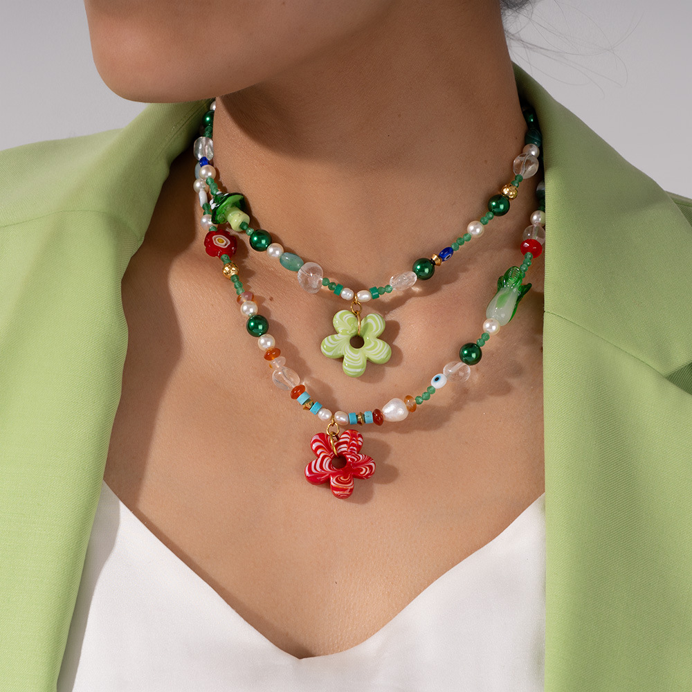 Collar de cuentas de cristal con diseño de flores de vacaciones para mujer de 1 pieza h5Imagen5