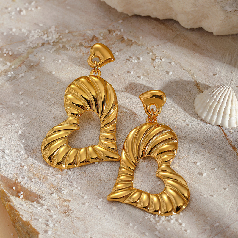1 Pair Heart Stainless Steel Gold Color Drop Earrings h5Picture3