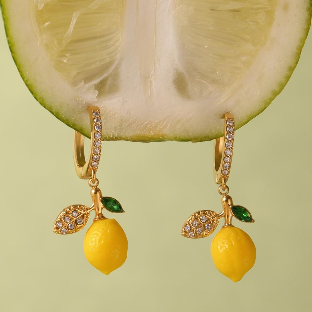 1 Pair Natural Lemon Stainless Steel Gold Color Women's Drop Earrings h5Picture6