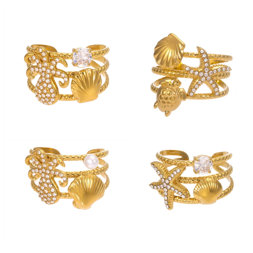 1 Piece Shinning Marine Organism Stainless Steel Gold Color Statement Rings Picture7