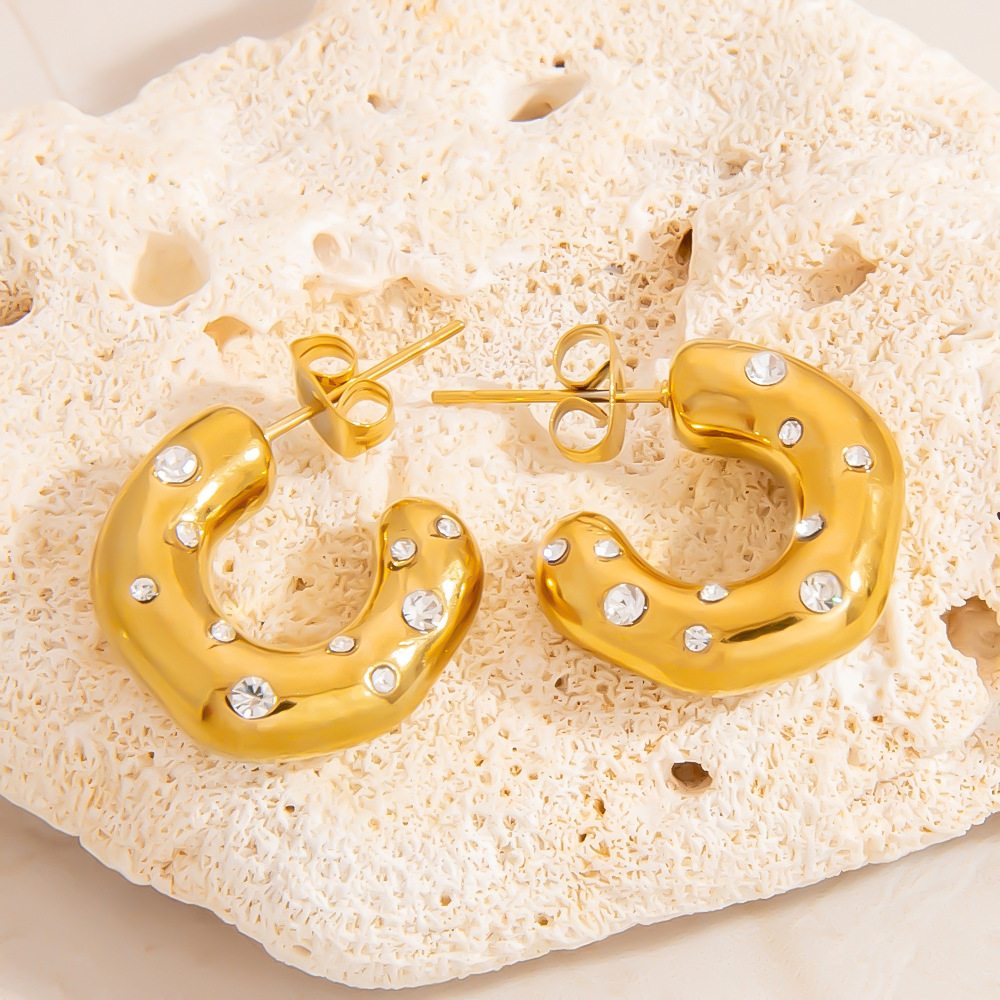 1 Pair C-shape Stainless Steel Gold Color Hoop Earrings h5Picture4