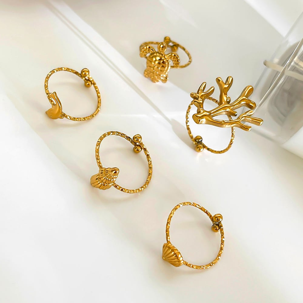 1 Piece Oceanic Stainless Steel Gold Color Statement Ring h5Picture4