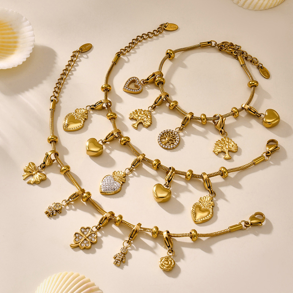 1 Stück einfaches Herz Edelstahl Goldfarben Damen Charm Armbänder Bild3