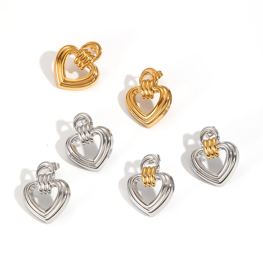 1 Pair Daily Heart Stainless Steel Gold Color Women's Stud Earrings h5Picture4