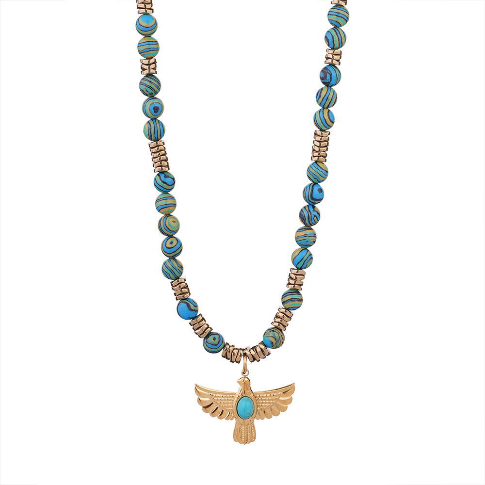 1 Piece Classic Eagle Natural Stones Gold Color Women's Beaded Necklaces
