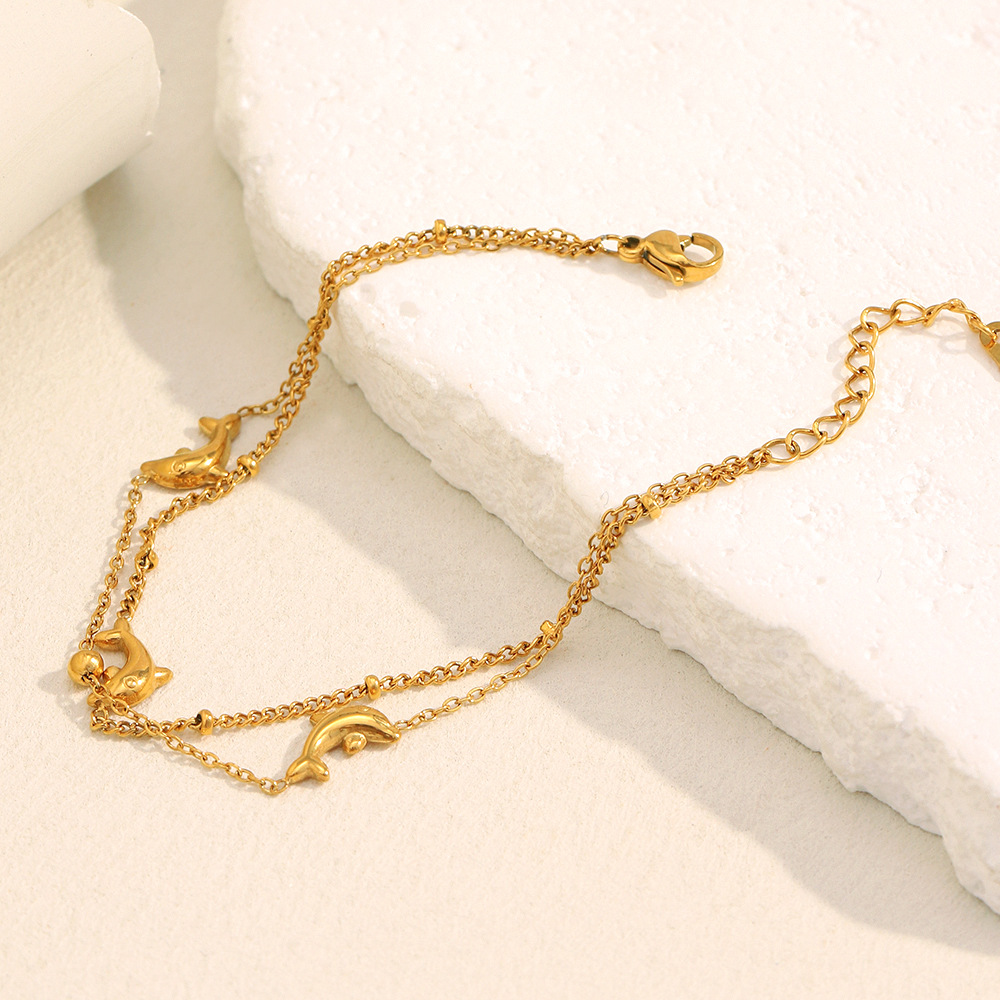 1 Piece Natural Dolphin Stainless Steel Gold Color Women's Charm Bracelets h5Picture2