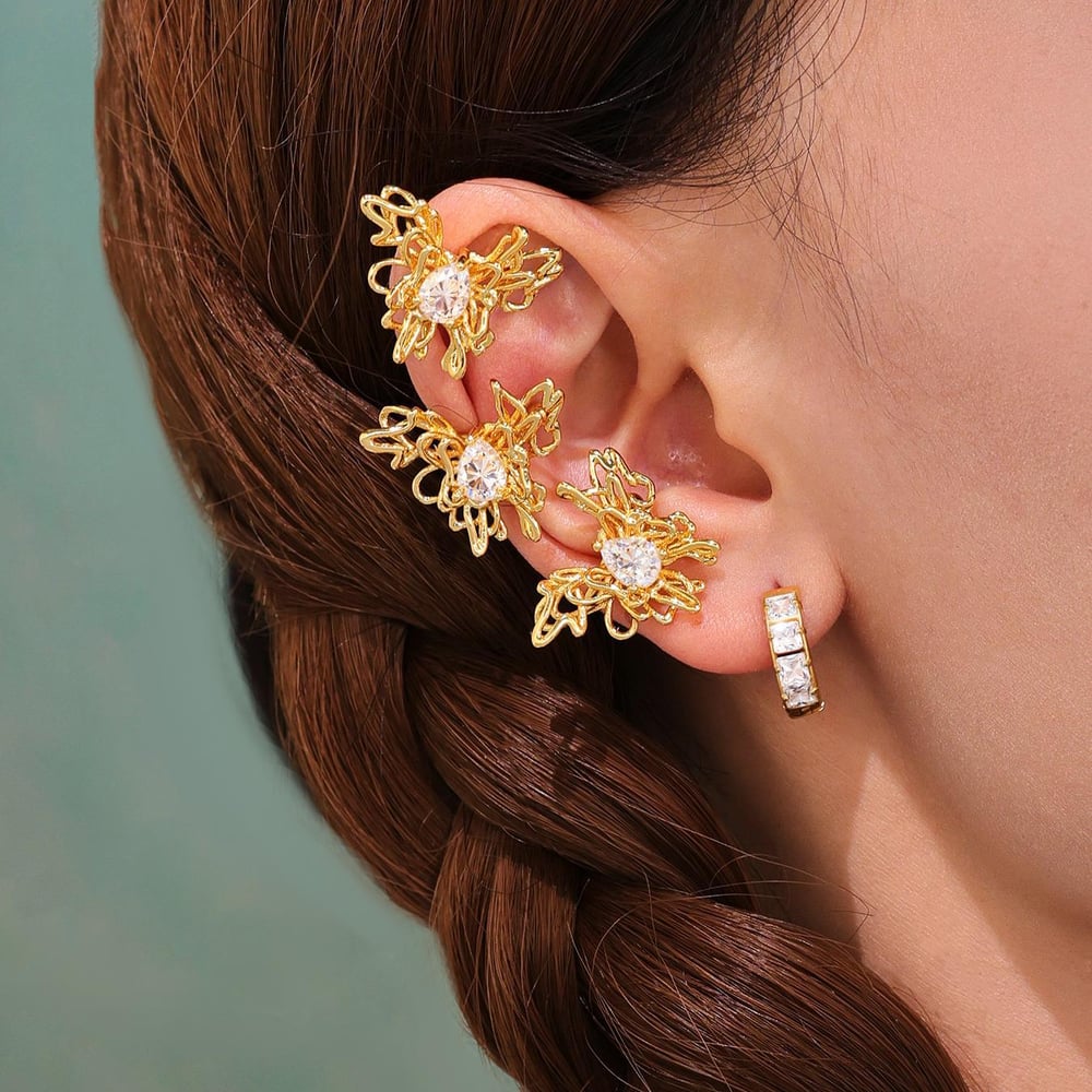 1 pieza elegante mariposa de acero inoxidable color dorado circonita pendientes para mujer Imagen4