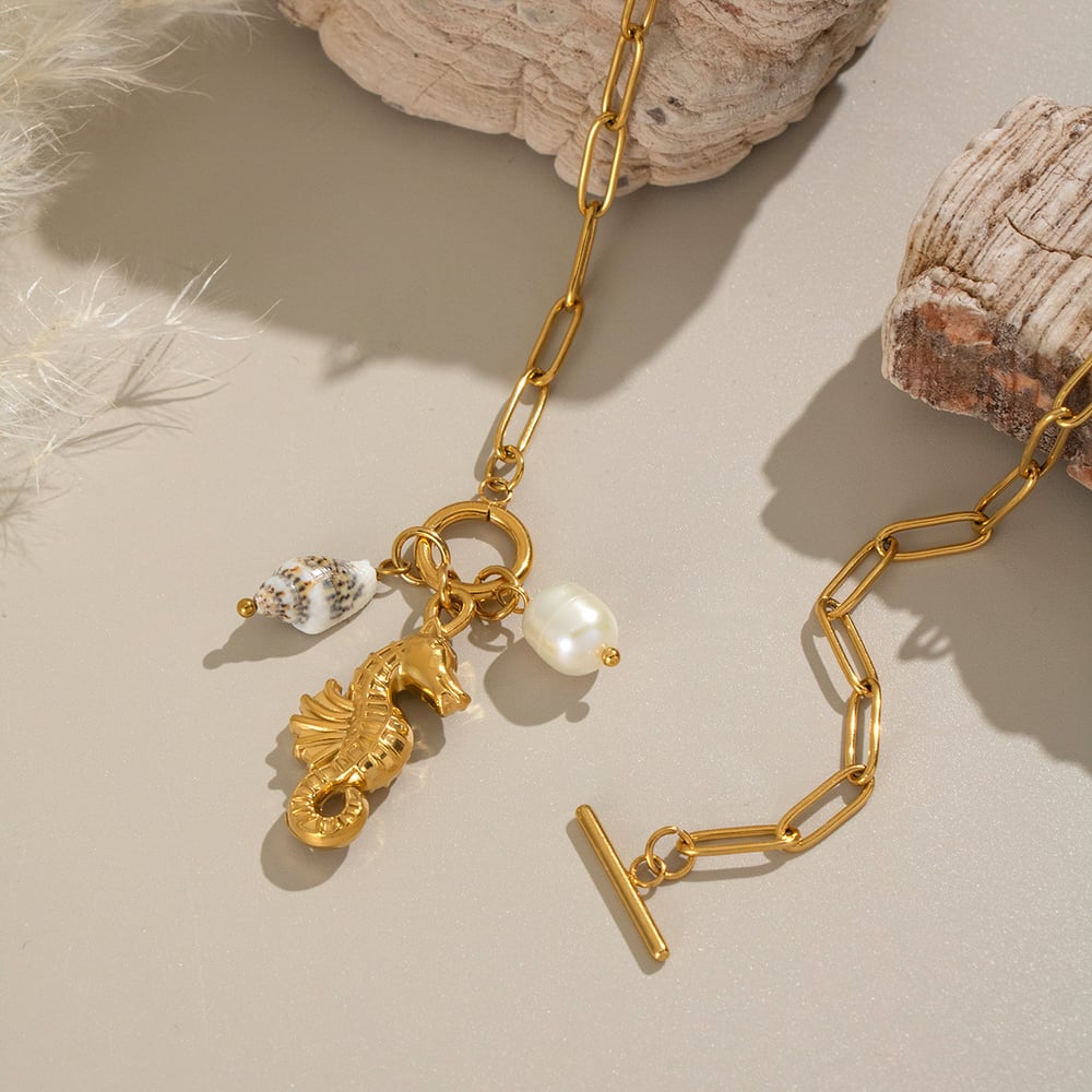 1 Piece Sea Horse Stainless Steel Gold Color Pendant Necklace h5Picture3