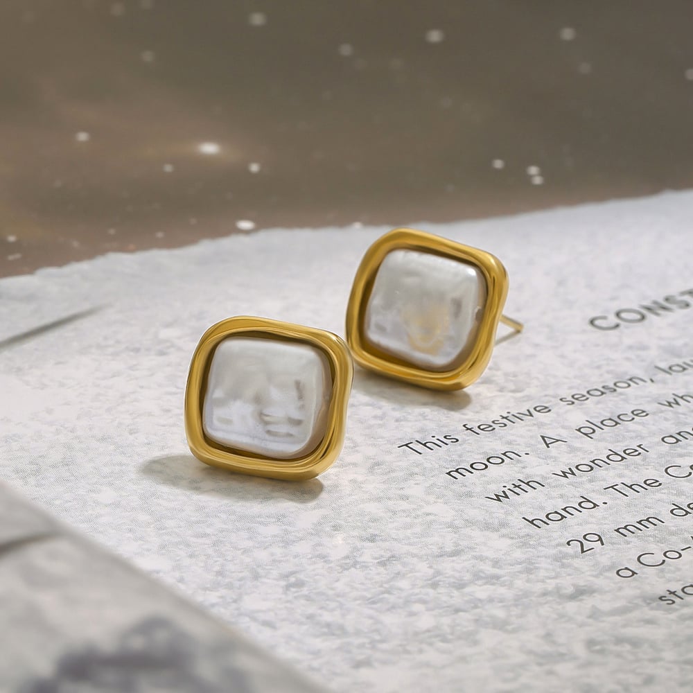 1 Pair Classic Oval Stainless Steel Gold Color Women's Stud Earrings h5Picture6