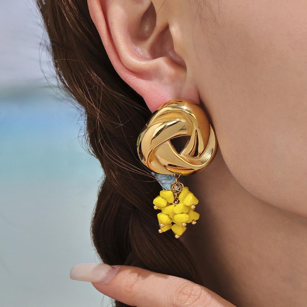 1 Pair Romantic Tassel Stainless Steel Gold Color Glass Women's Drop Earrings h5Picture6