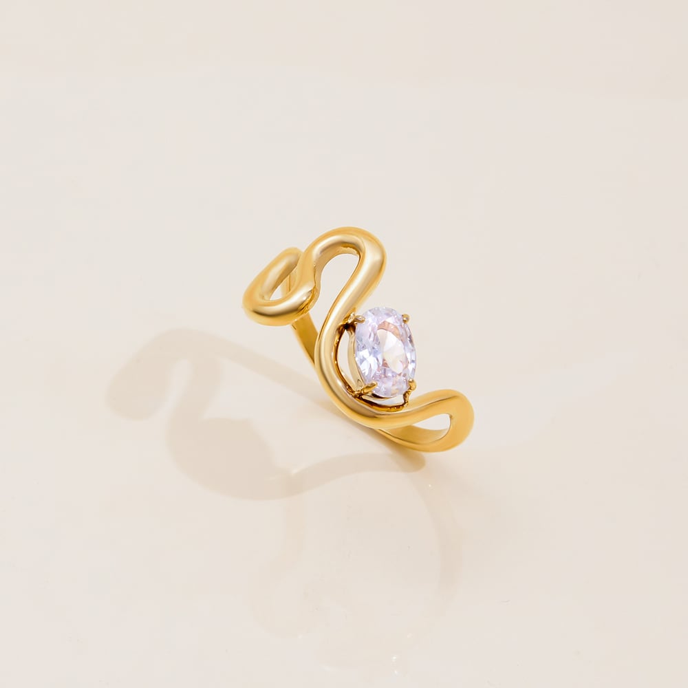 1 Piece Curve Shape Stainless Steel Gold Color Women's Gemstone Rings Picture6