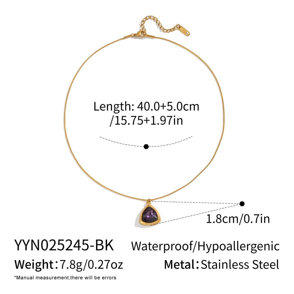 Collier pendentif triangle en acier inoxydable couleur or et zircon, 1 pièce 