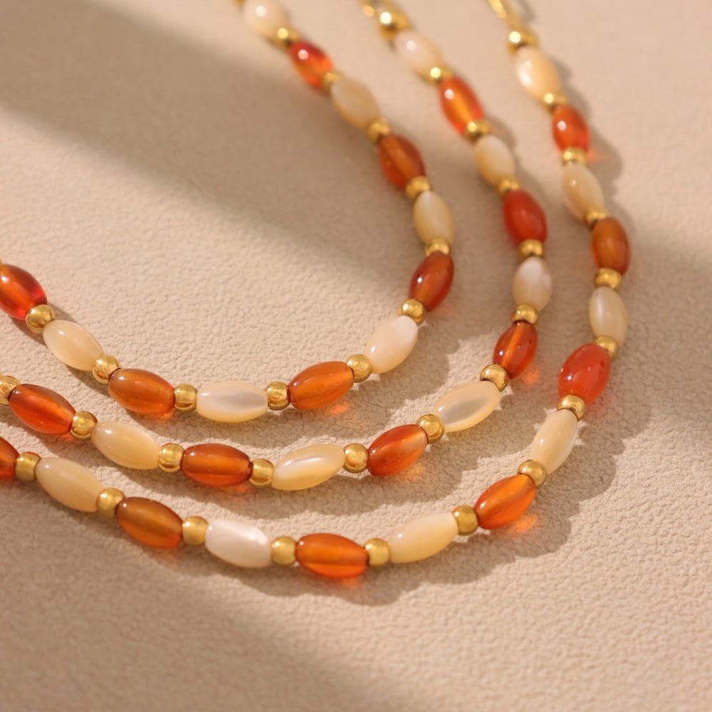 1 Piece Ethnic Series Oval Beads Natural Stones Gold Color Women's Necklaces Sets Picture4