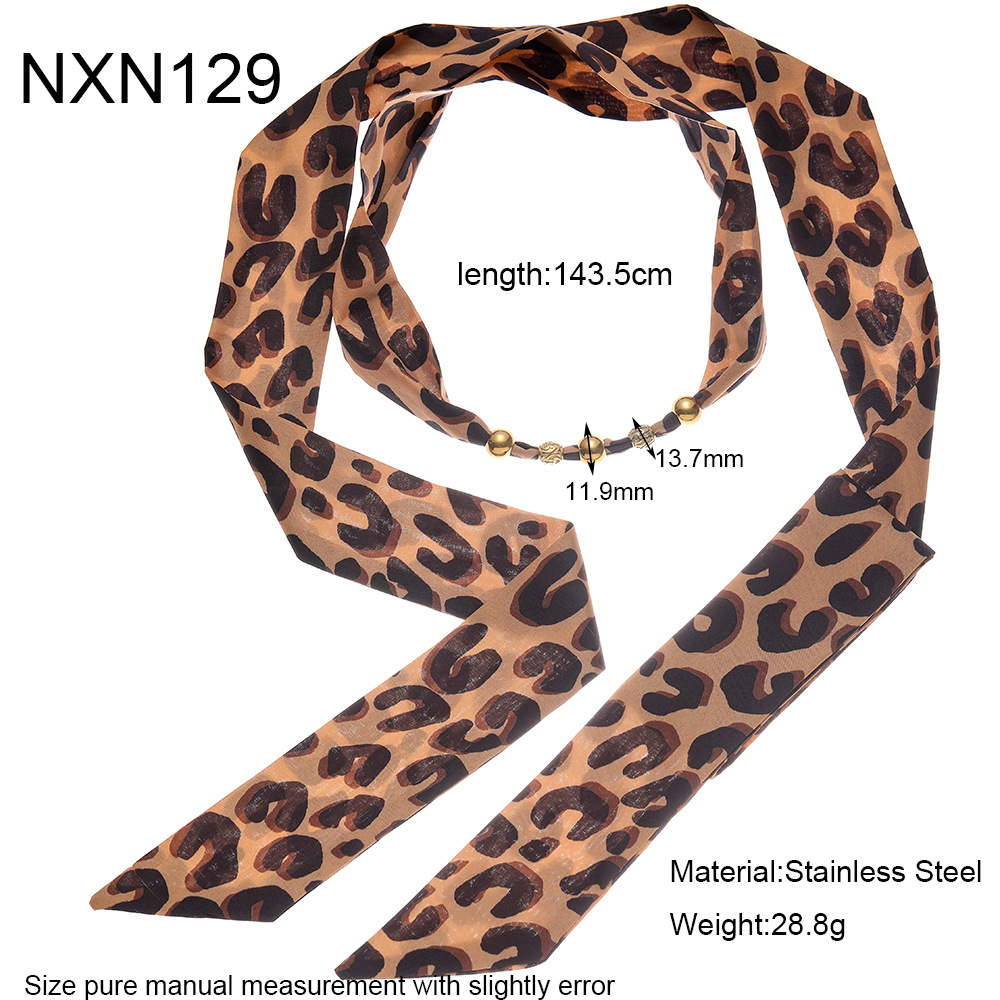 1 Piece Leopard DIY Print Fabric Stainless Steel Women's Long Necklaces