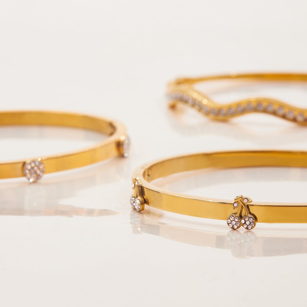 1 Piece Delicate Cherry Stainless Steel Gold Color Women's Bangles h5Picture5