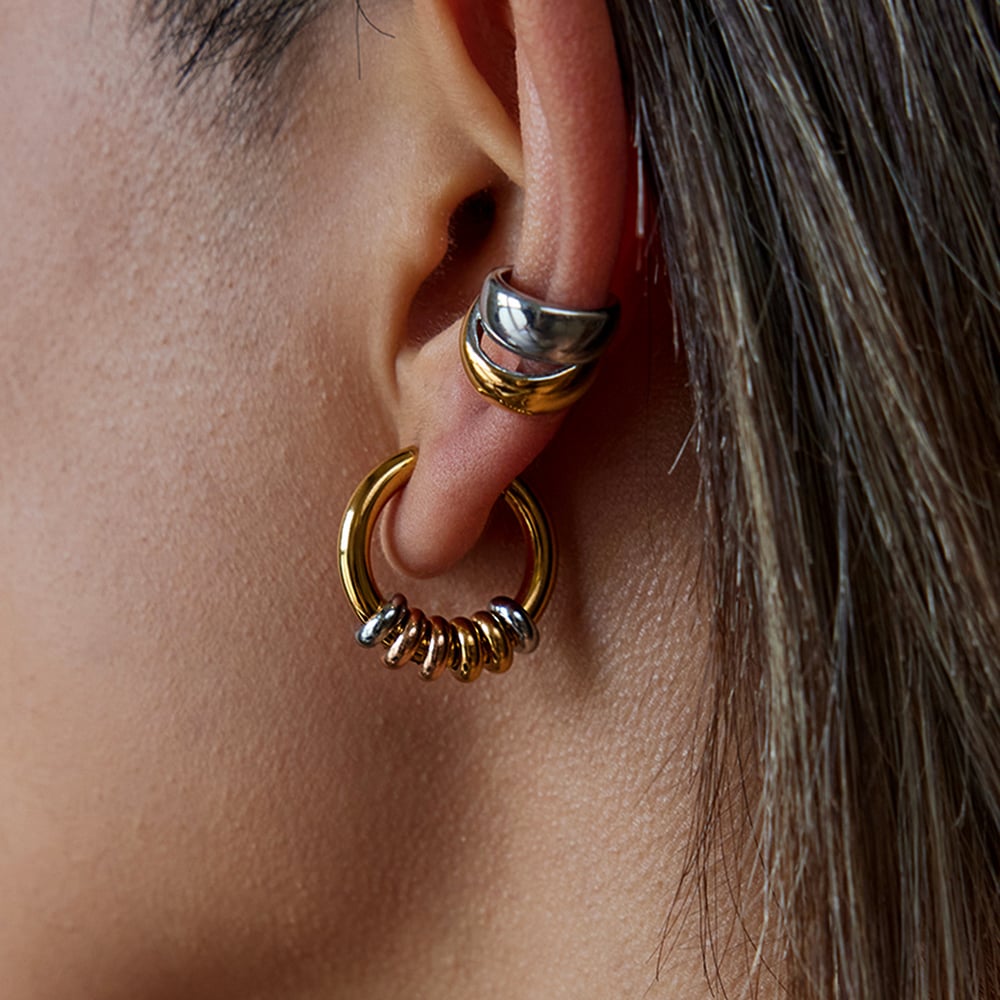 1 Pair Modern Annular Stainless Steel Gold Color Women's Hoop Earrings h5Picture4