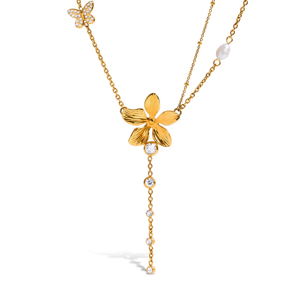 1 Piece Exquisite Flower Tassels Stainless Steel Gold Color Women's Pendant Necklaces h5Picture9