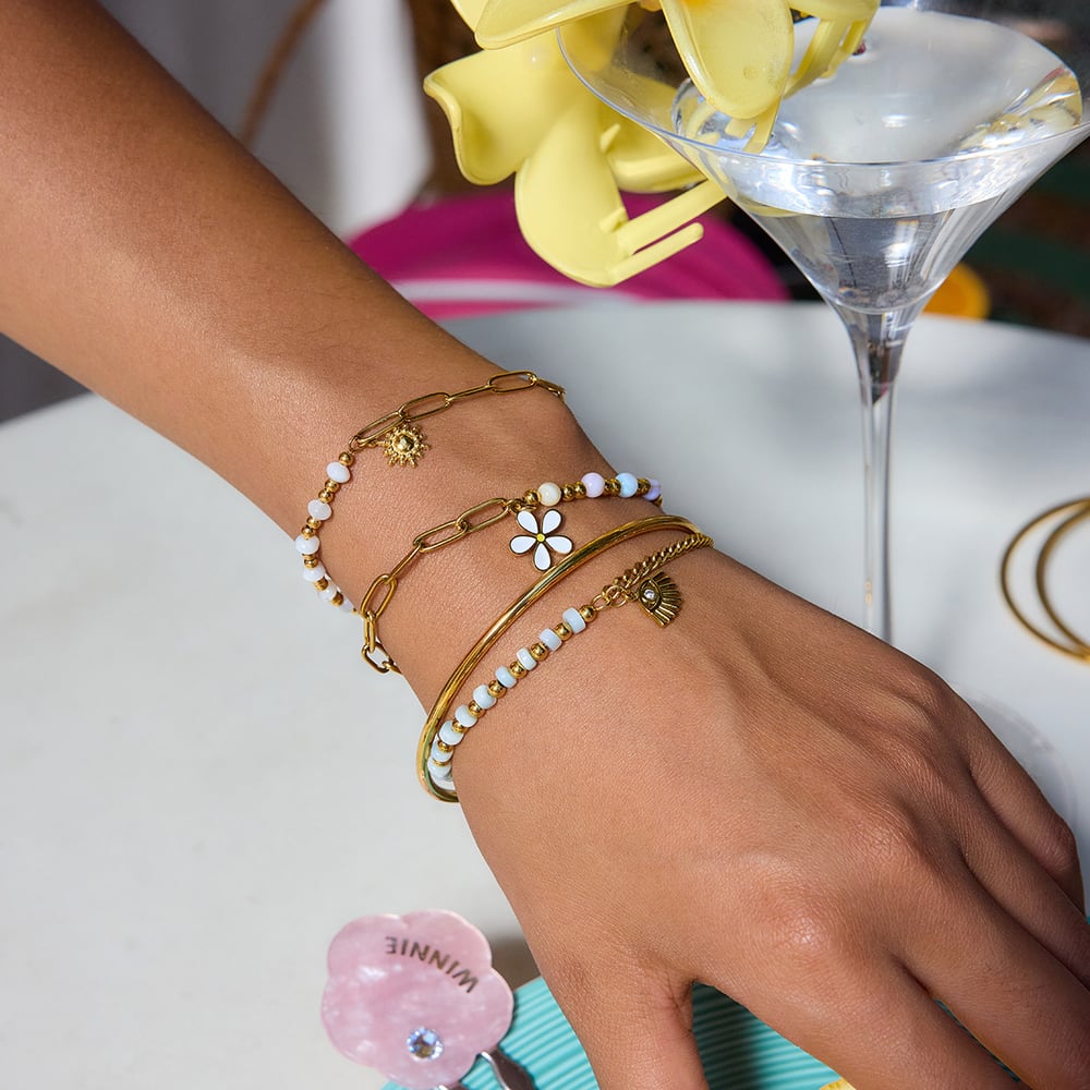 1 Piece Delicate Flower Stainless Steel Gold Color Women's Charm Bracelets h5Picture5