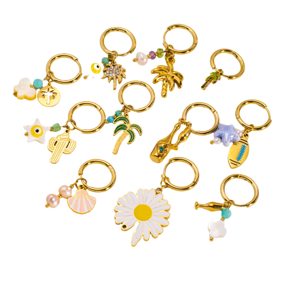 Orecchini pendenti da donna in acciaio inossidabile con fiori naturali della serie romantica, 1 pezzo h5Immagine5