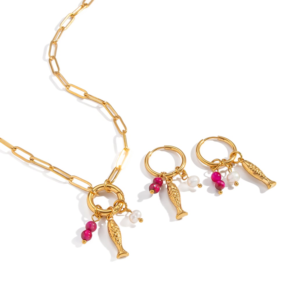 Fish Stainless Steel Gold Color Necklace Set Picture5