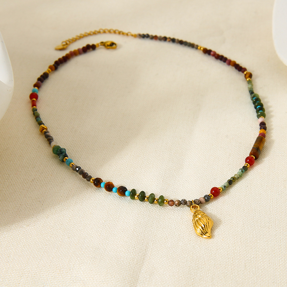 1 Piece Natural Stones Gold Color Beaded Necklace h5Picture3