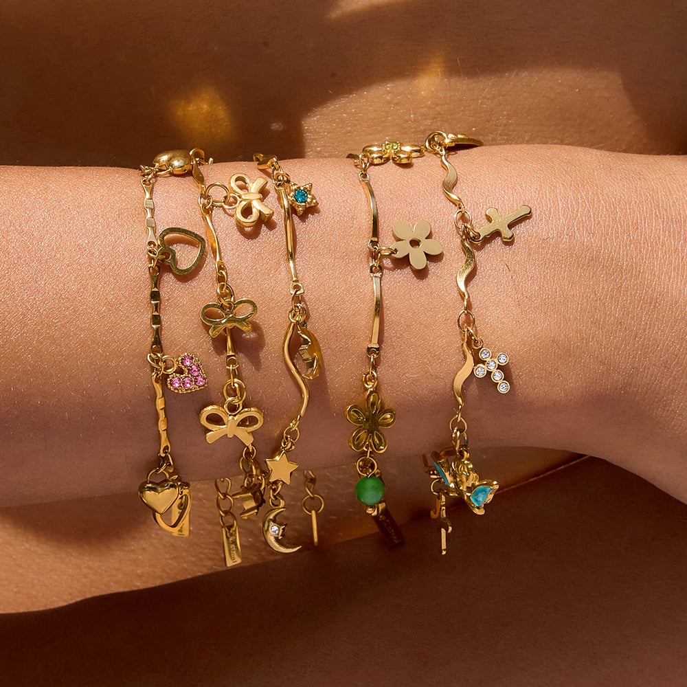 1 Piece Exquisite Flower Stainless Steel Gold Color Women's Charm Bracelets h5Picture3