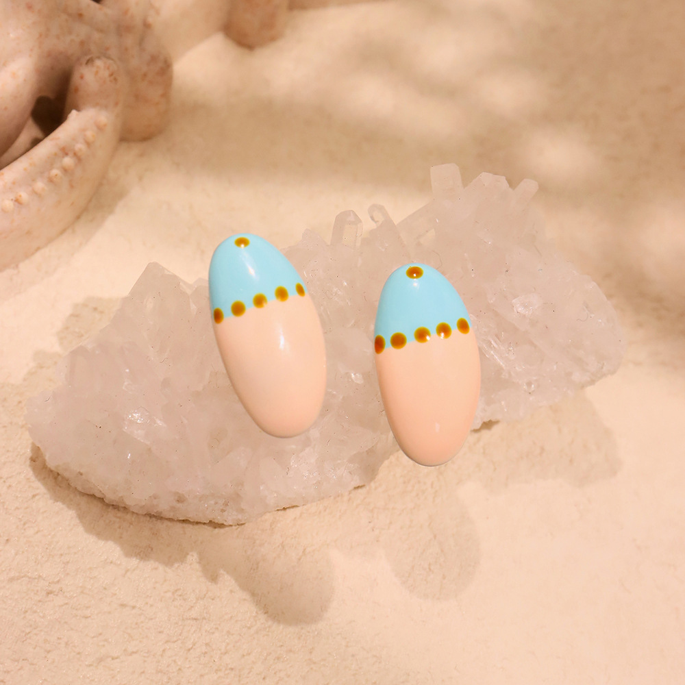 1 Pair Romantic Series Oval Stainless Steel Gold Color Women's Stud Earrings h5Picture6