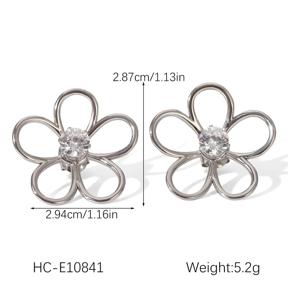 1 Pair Modern Flower Stainless Steel Gold Color Women's Stud Earrings h5Picture2