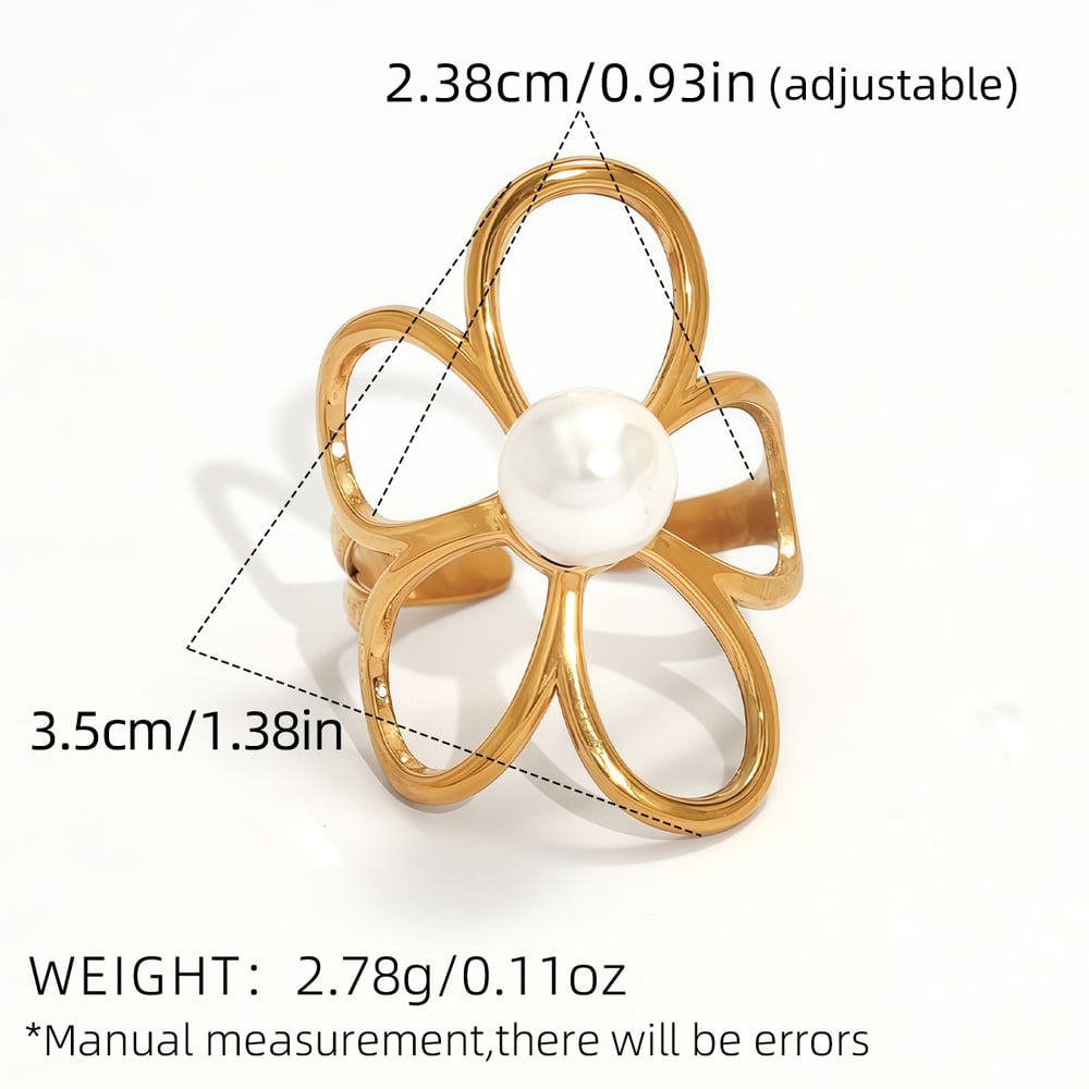 Anillos llamativos de acero inoxidable en color dorado con diseño de flor simple y elegante de 1 pieza h5Imagen2