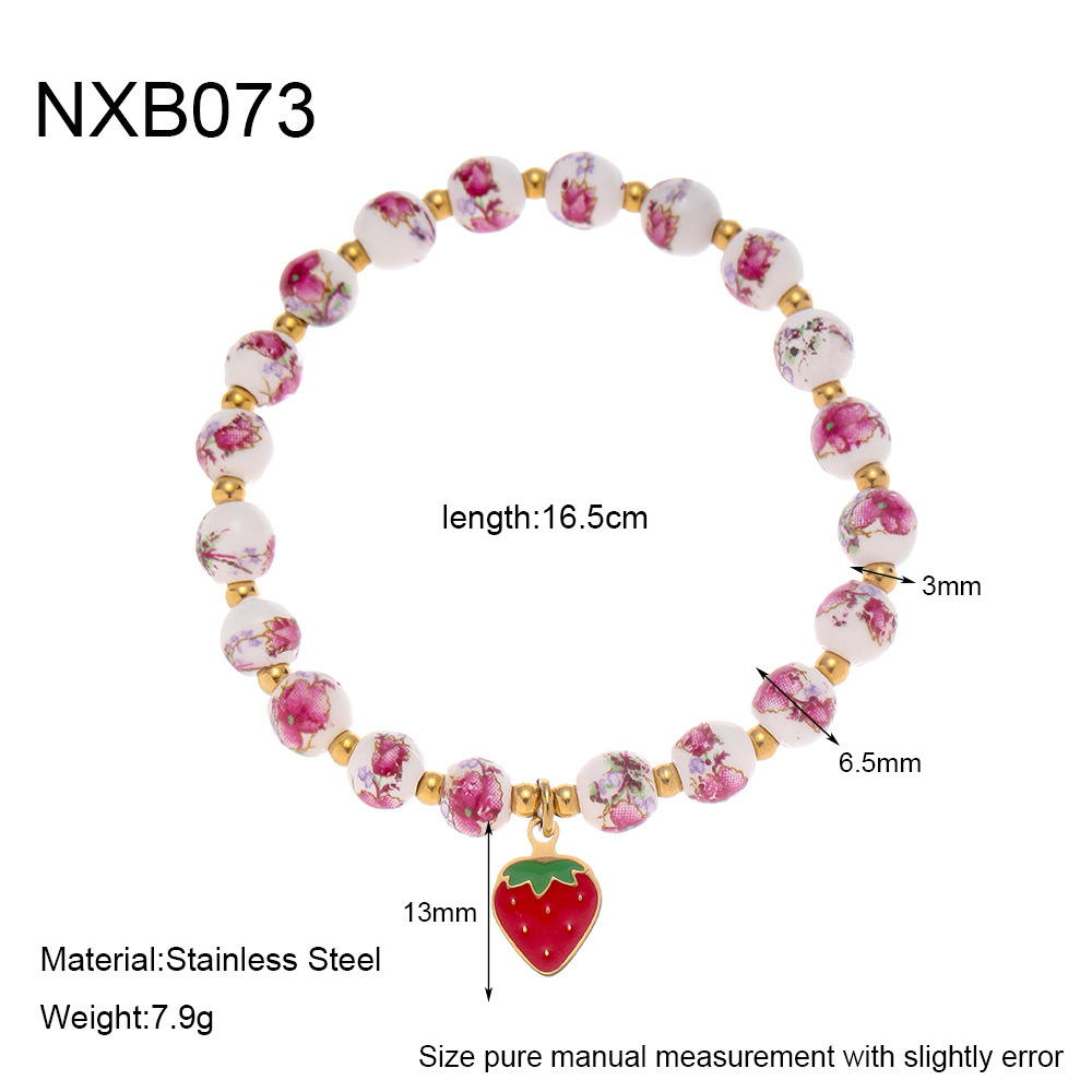 1 Piece Luxurious Series Retro Flower Ceramics  Gold Color  Women's Beaded Bracelets