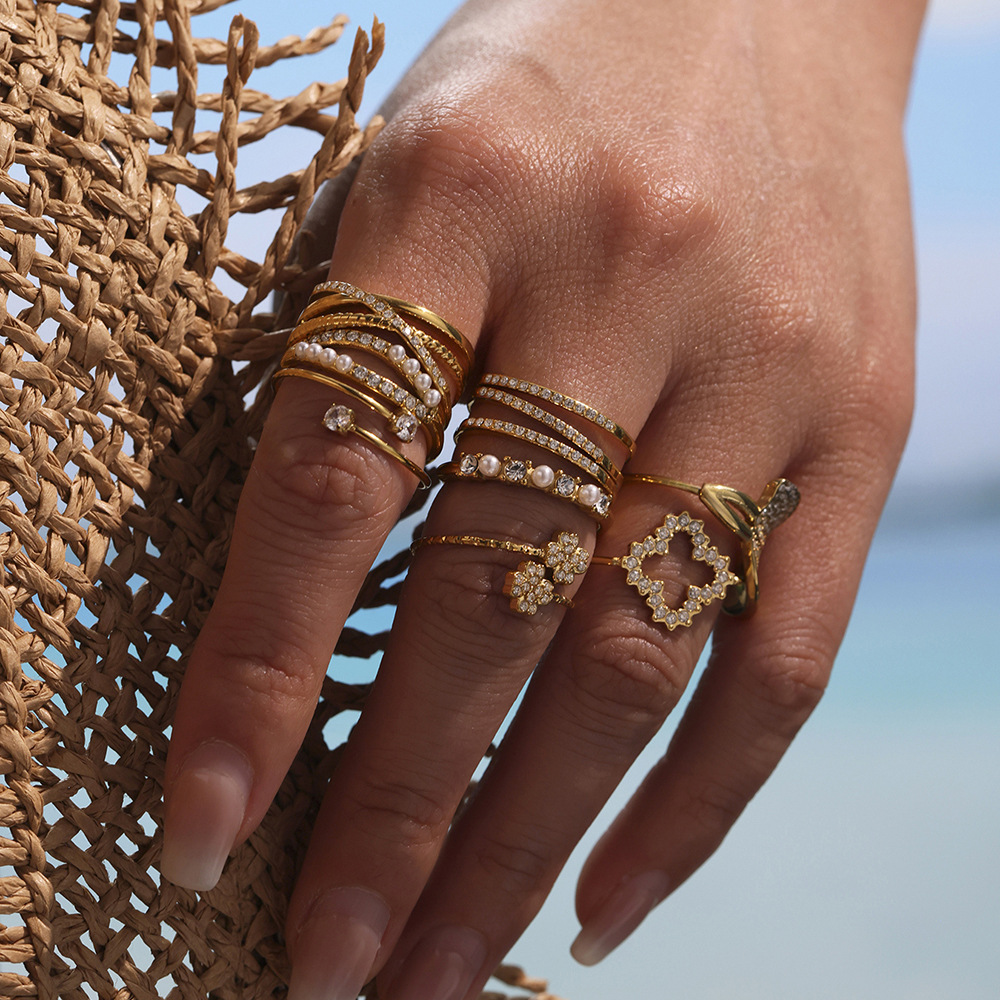 1 Piece Irregular Shape Stainless Steel Gold Color Women's Gemstone Rings h5Picture4