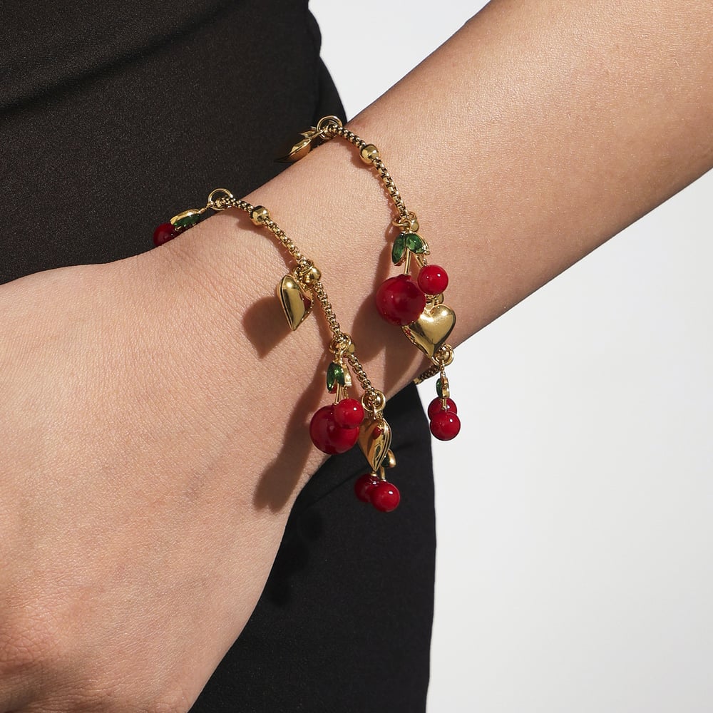 Conjunto de joyería para mujer de acero inoxidable color dorado y cereza vívida de 1 pieza h5Imagen4