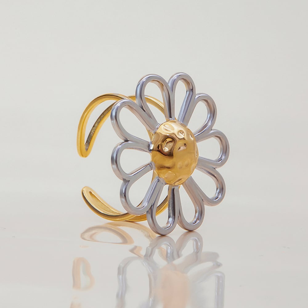 1 Piece Minimalist Flower Stainless Steel Gold Color Statement Rings Picture6
