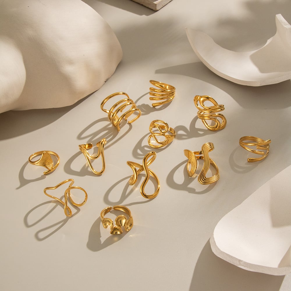 1 Piece Simple Series Daily Irregular Shape Stainless Steel Gold Color  Statement Rings Picture3