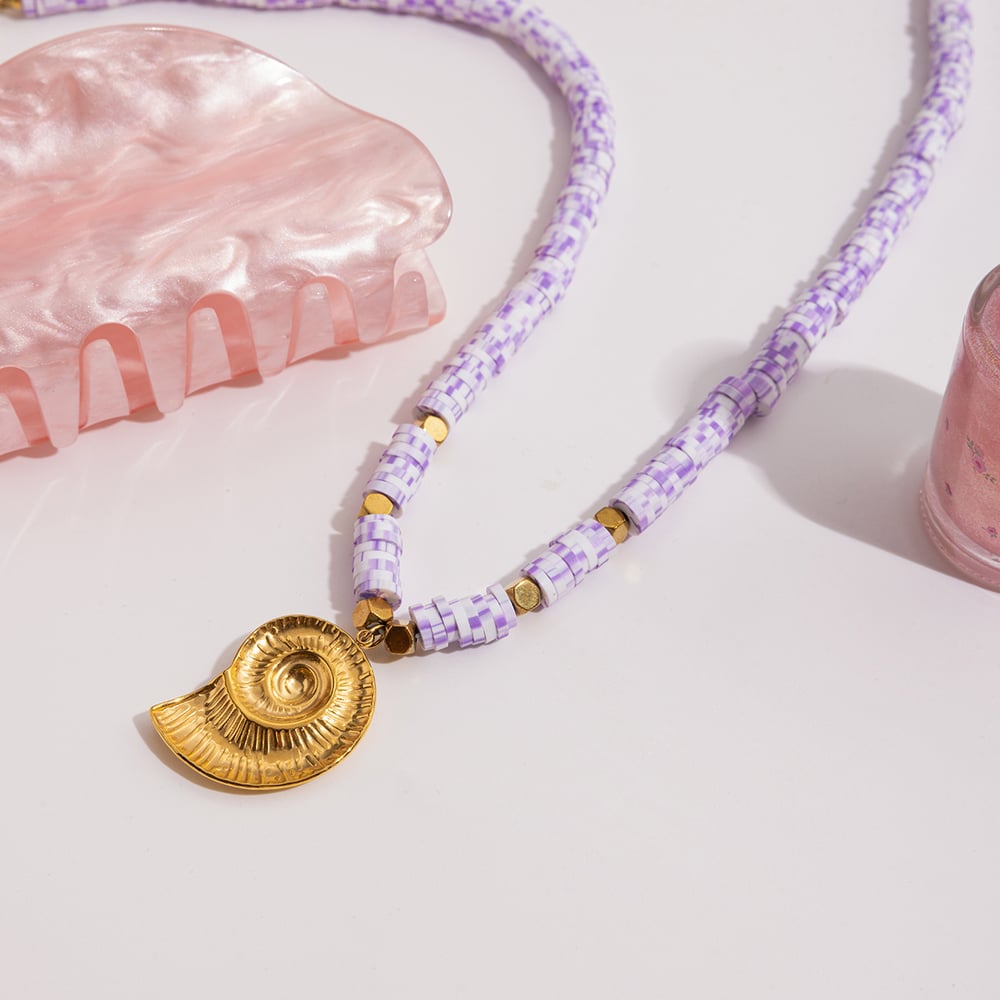 1 Piece Vivid Shell Stainless Steel Gold Color Women's Pendant Necklaces h5Picture5