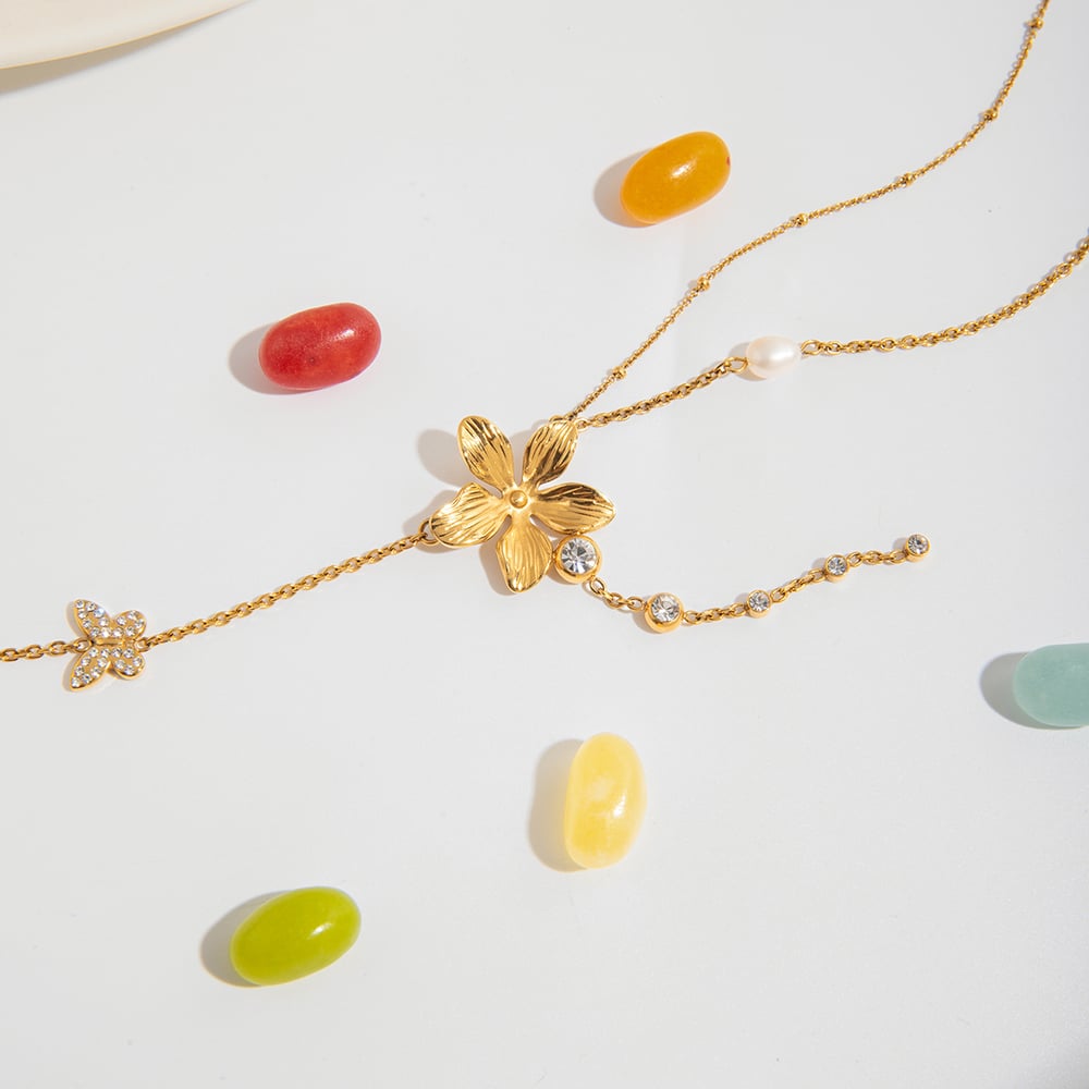 1 Piece Exquisite Flower Tassels Stainless Steel Gold Color Women's Pendant Necklaces h5Picture7