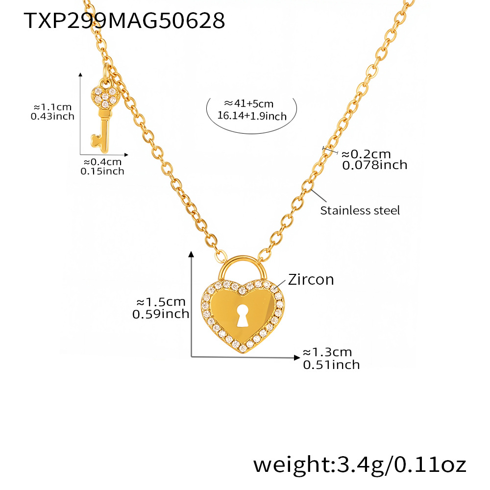 1 Piece Sweet Lock Heart Stainless Steel Gold Color Women's Pendant Necklaces