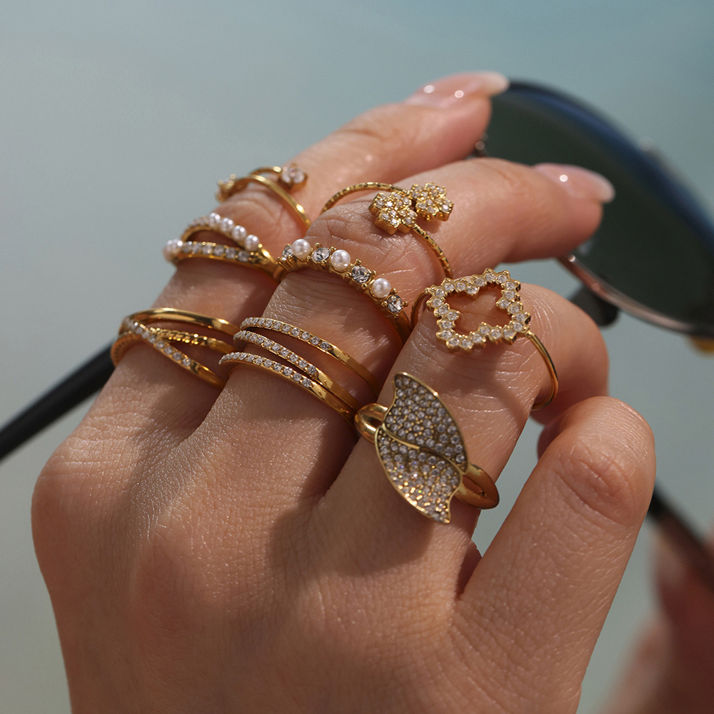 1 Piece Irregular Shape Stainless Steel Gold Color Women's Gemstone Rings h5Picture3