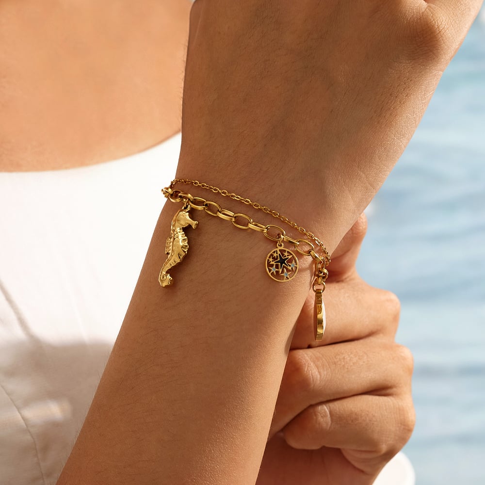 1 Stück Retro Muschel Edelstahl Goldfarben Charm Armband h5Bild4