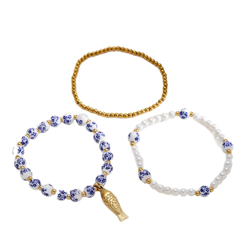 1 Piece Classic Series Elegant Flower Ceramics  Gold Color  Women's Beaded Bracelets Picture5