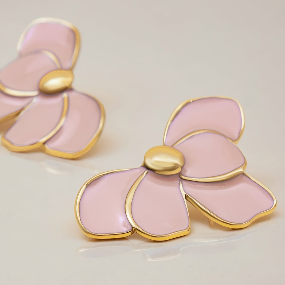 1 Pair Elegant Flower Stainless Steel Gold Color Women's Stud Earrings h5Picture6