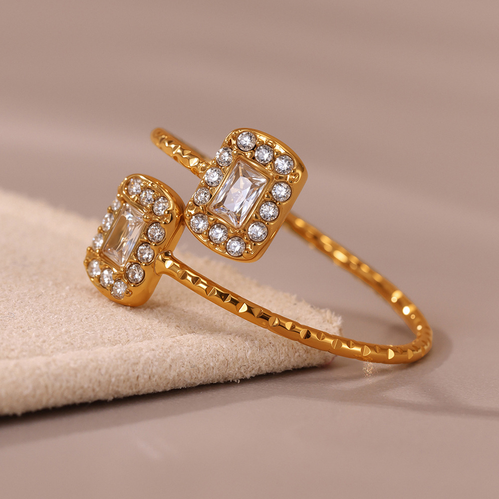 1 Piece Luxurious Heart Stainless Steel Gold Color Women's Gemstone Rings h5Picture4