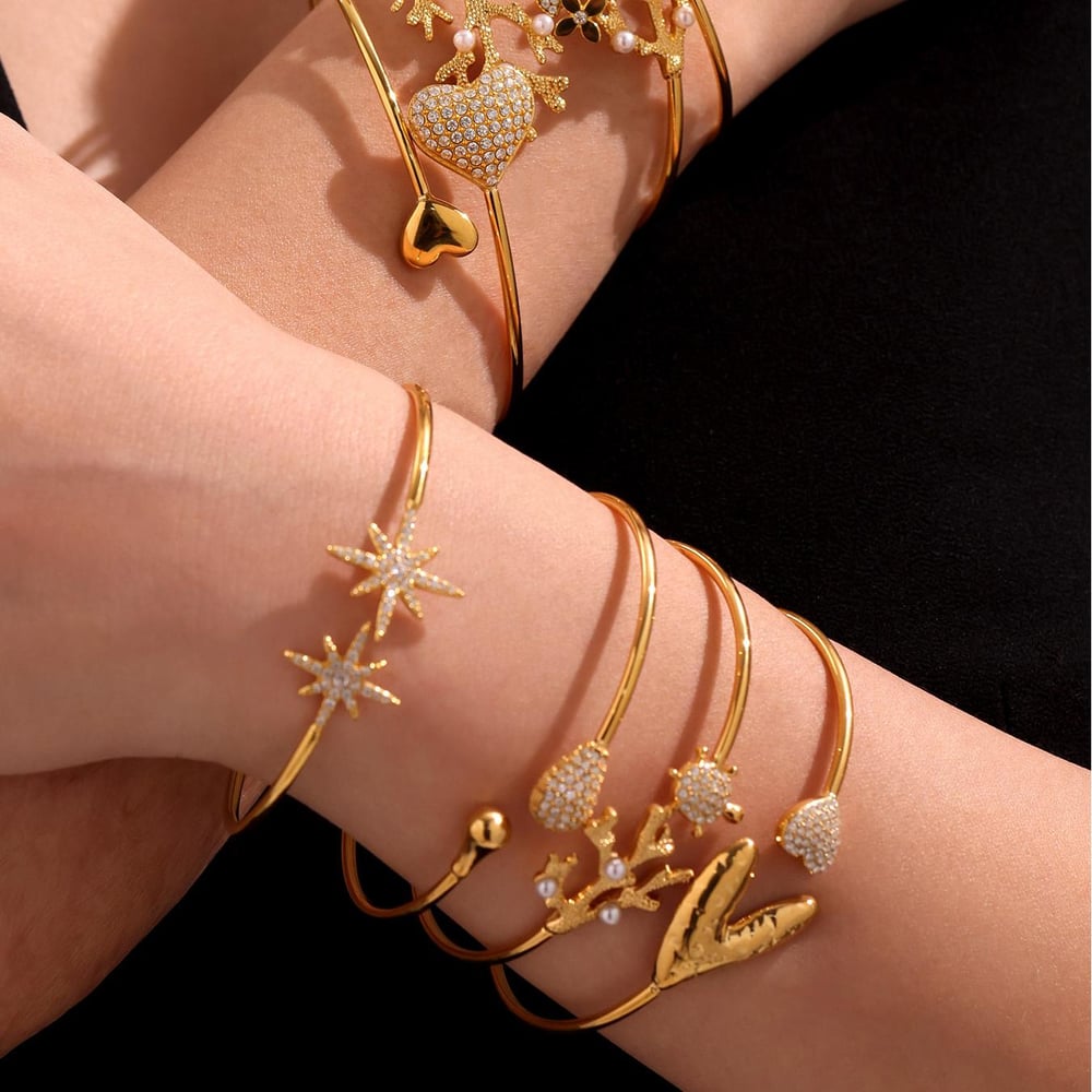 1 Piece Vacation Coral Stainless Steel Gold Color Women's Bangles Picture6