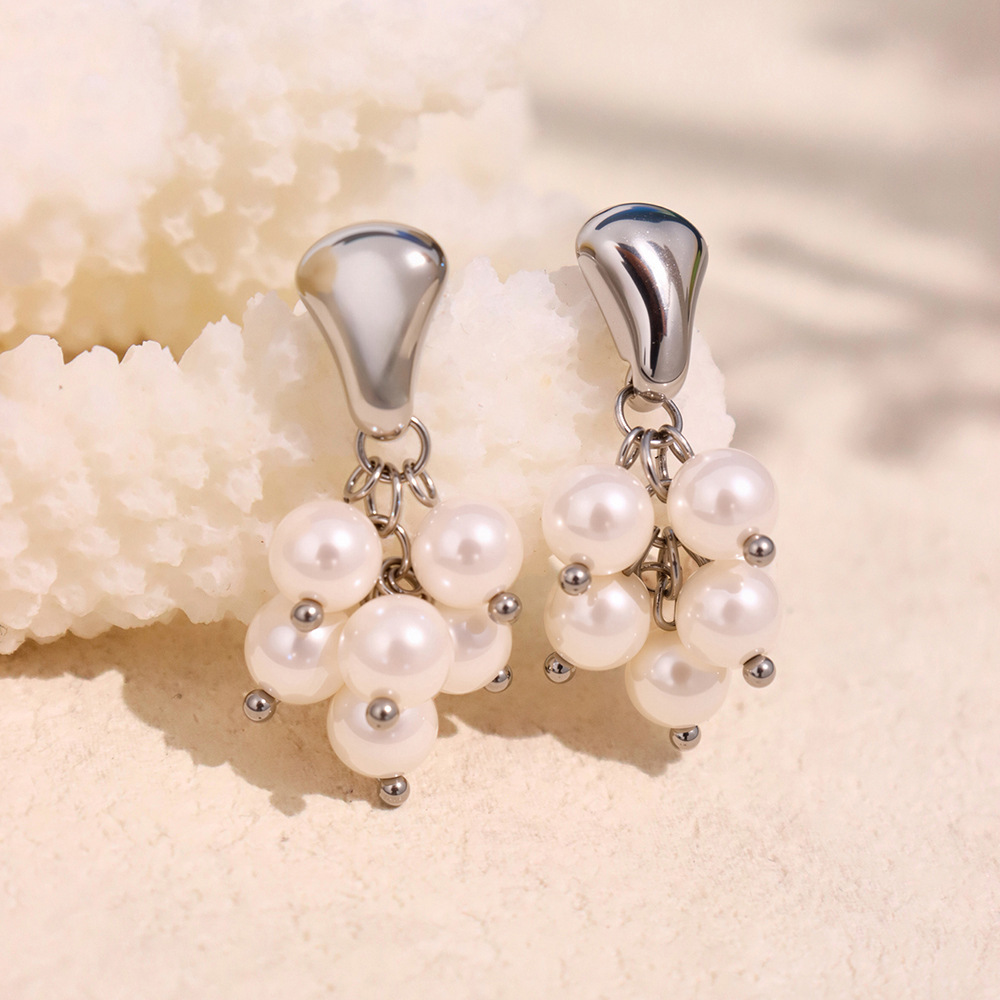 1 Pair Gorgeous Natural Stone Tassel Stainless Steel Gold Color Women's Drop Earrings h5Picture4