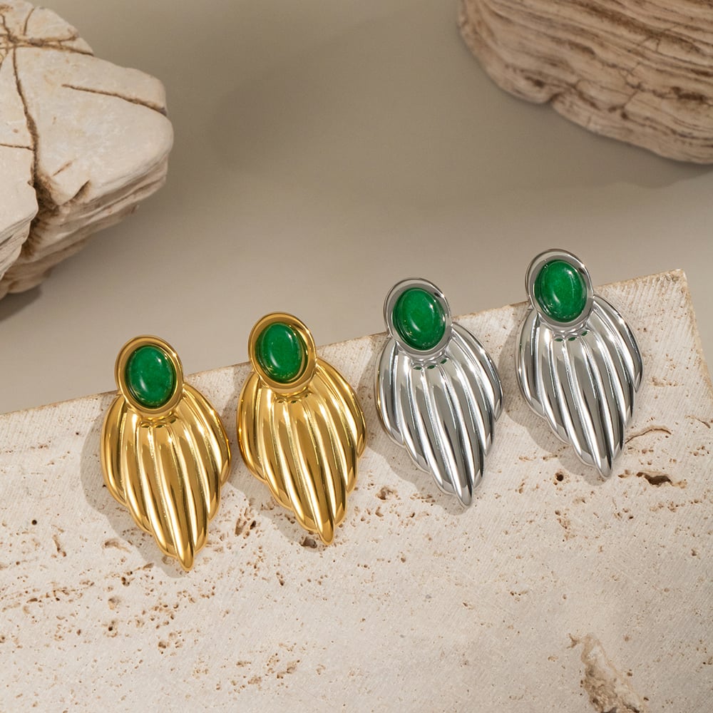 1 paio di orecchini a bottone da donna in acciaio inossidabile color oro con foglia retrò semplice Immagine2