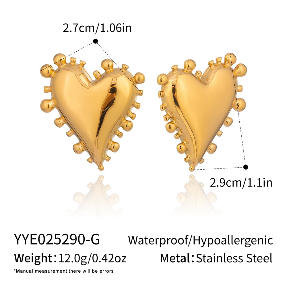 1 paio di orecchini a bottone da donna in acciaio inossidabile color oro con cuore romantico ed elegante 