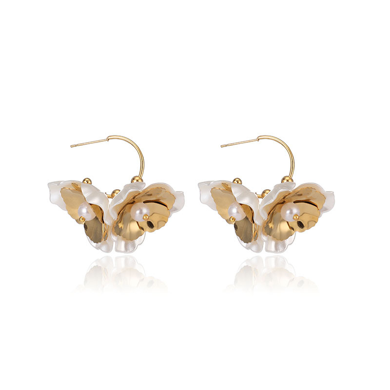 1 Pair Romantic Series Retro Flower Stainless Steel  Gold Color Drop Earrings