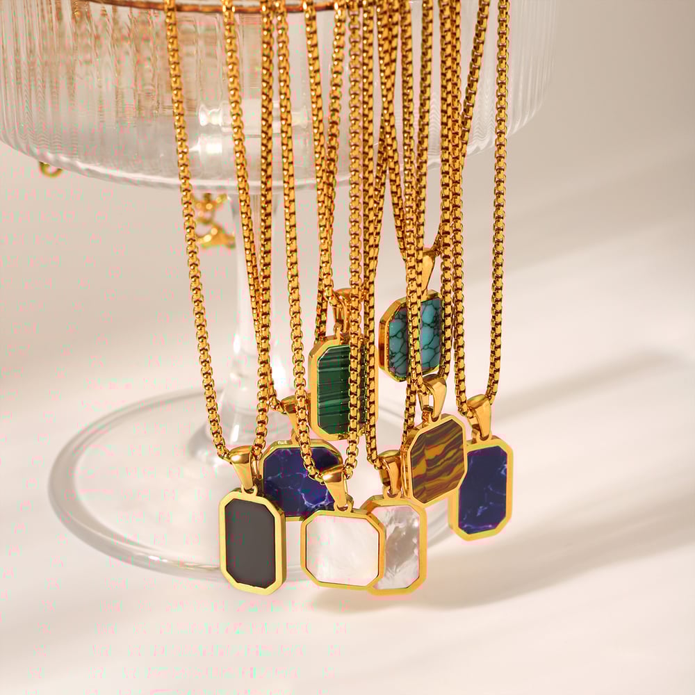 1 Piece Simple Series Daily Rectangle Stainless Steel  Natural Stone Women's Pendant Necklaces h5Picture8