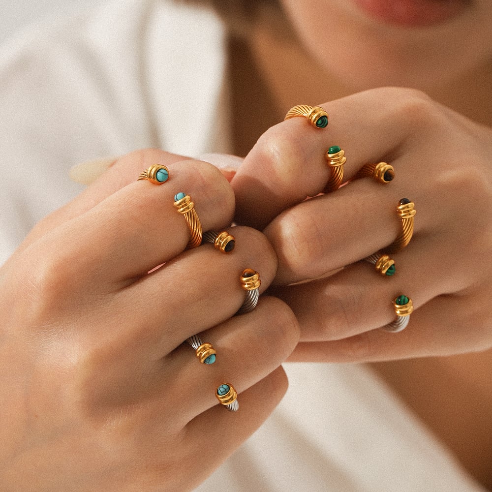 1 Piece Annular Shape Stainless Steel Gold Color Natural Stone Statement Rings Picture3